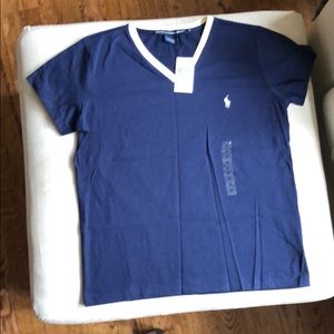 Ralph Lauren M navy v neck t shirt with cream neck